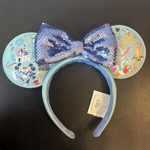 Disney Parks 2026 Best Day Ever Blue Sequin Bow Minnie Mouse Ear Headband Castle